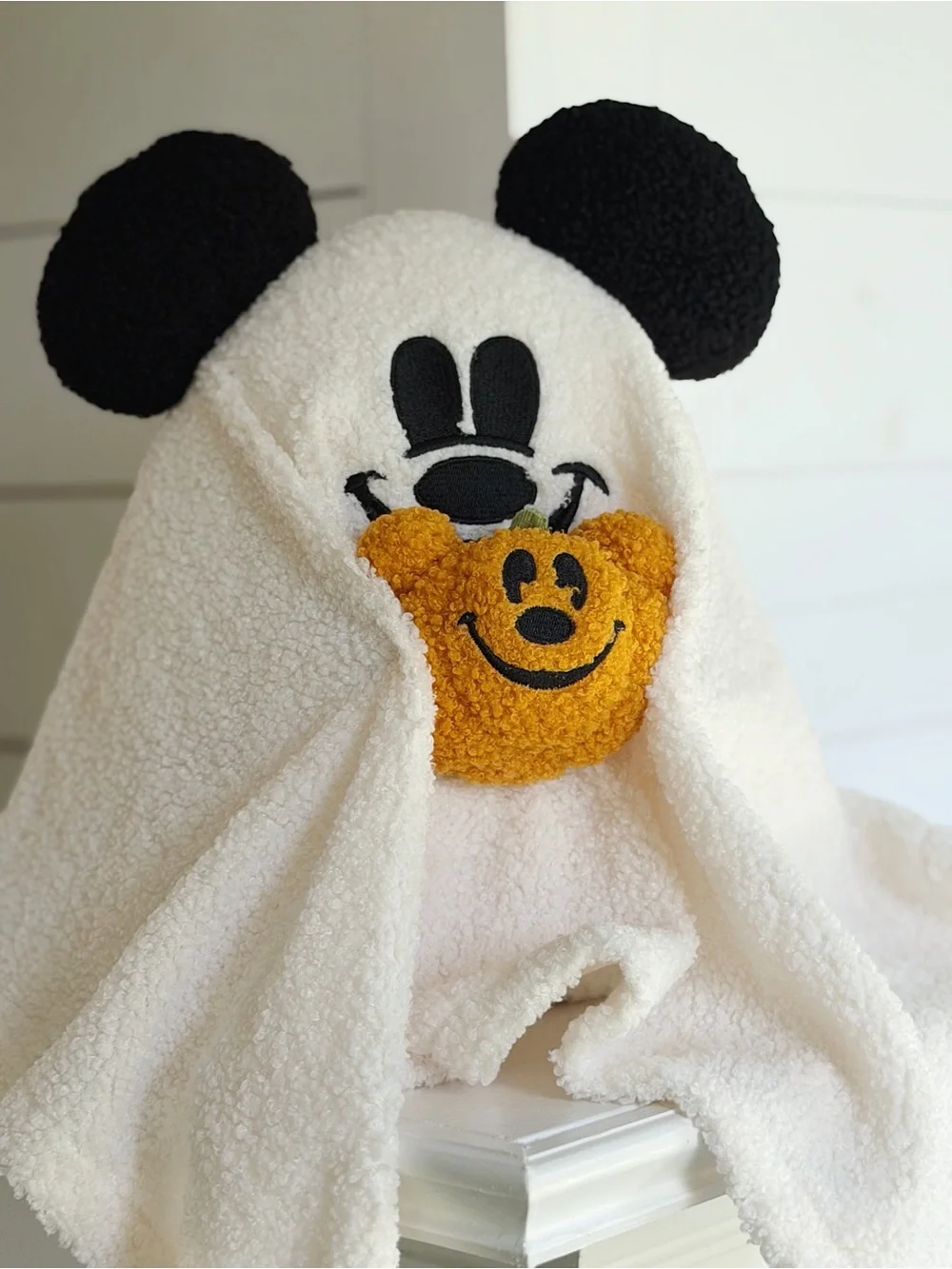 Mickey ghost with pumpkin pillow plush